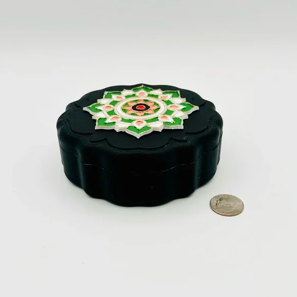 3D Printed and Hand Painted Cloisonné Style Black, Peach, Green Decorative Box - Picture 2 of 5